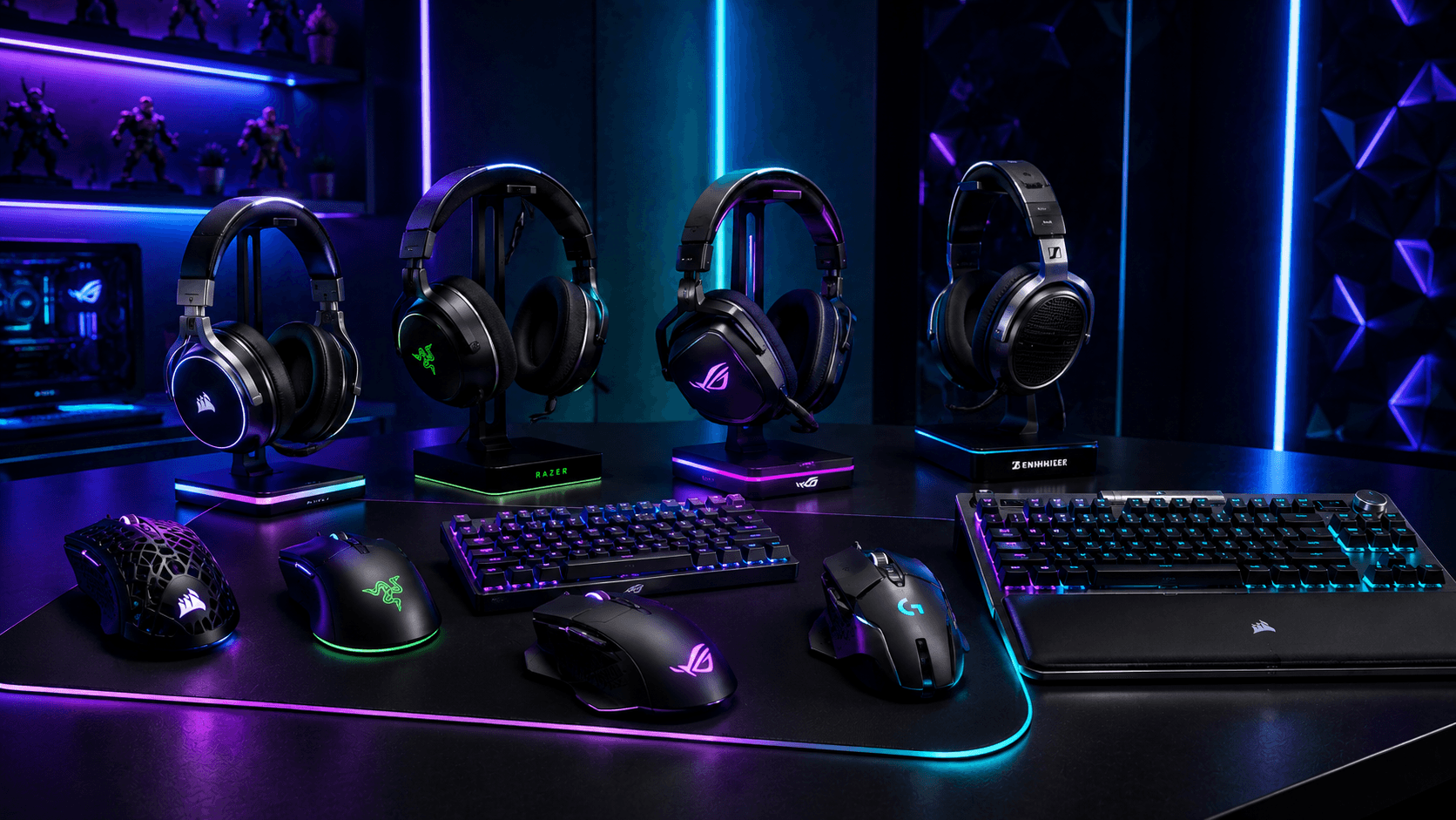Gaming console and entertainment technology setup with neon lighting